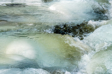 Winter freezing river in cold winter weather