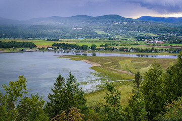 View on Baie Saint Paul from the belvedere on route 362, in Charlevoix region of Quebec, Canada - obrazy, fototapety, plakaty