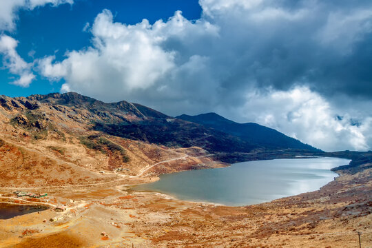Colorful Elephant Lake, named due to it's shape as a lying elephant, remote high altitude lake at kupup Valley, Sikkim. Himalayan mountain range, Sikkim, India