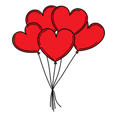 Obraz na płótnie Canvas Flying red balloons in heart shape. Valentine's day hand drawn vector illustration