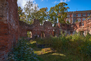 Fototapeta na wymiar Ruins of the cathedral in Vyborg: inside the ruins.
