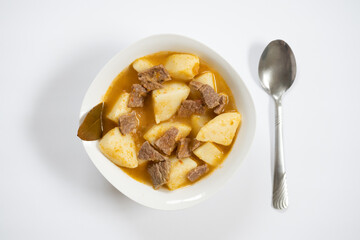 View from above of stewed potato dish