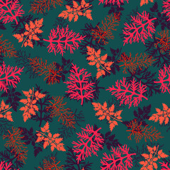 Fototapeta na wymiar Seamless pattern of leaves, herbarium. Parsley, dill, wormwood. Vector stock illustration eps10. 