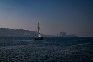 Sailing boat at sea.