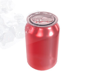 three-dimensional canned refreshing drink surrounded by transparent water splash isolated on white background