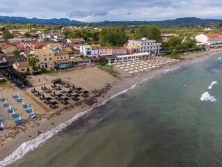 Aerila drone view of beautiful roda beach in north corfu greece
