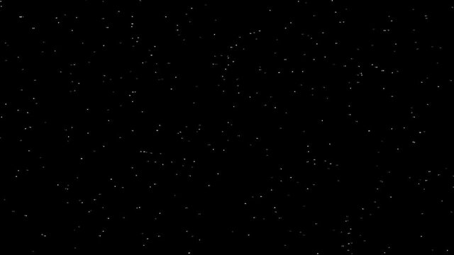 Chaotic Brownian motion of luminous particles on a black background. Small white particles fly in the dark.