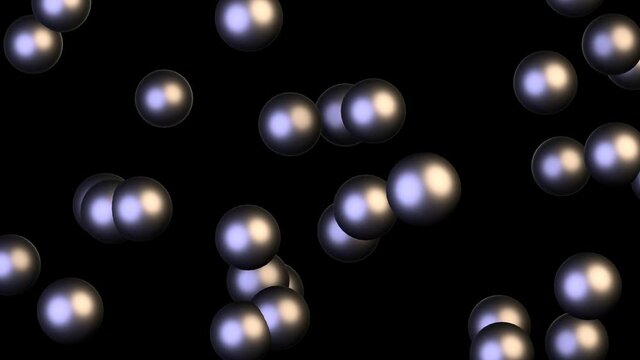 Chaotic Brownian Motion Of Steel Balls On A Black Background. The Erratic Movement Of Silver Balls In The Dark.