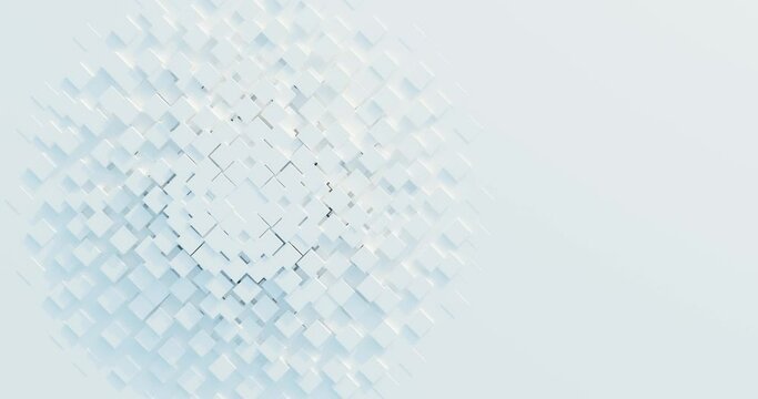 Seamless looping animated architectural wavy surface. Geometric white cube background