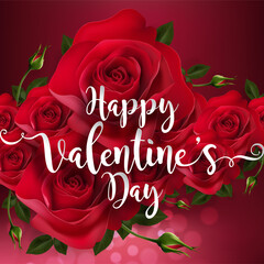 Valentine's day greeting card templates with realistic of beautiful rose and heart on background color..