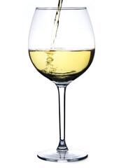 Splash white wine glass against a white background.