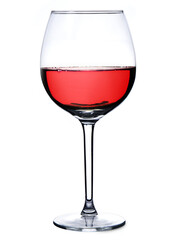 Wine glass with red wine on white background. Vine glass isolated on clean background.