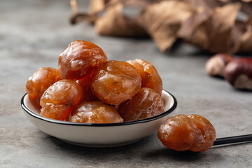 Marron glacé,  confection, originating in northern Italy and southern France consisting of a...