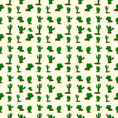 Seamless green cactus plants pattern background, Illustration art cactus tree and stone cover and fabric pattern design.