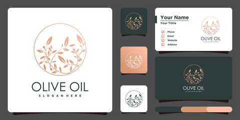 Olive oil logo design template unique and business card. Premium Vector