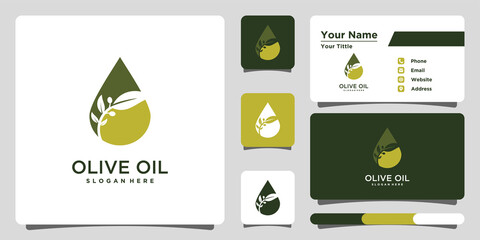 Olive oil logo design template unique and business card. Premium Vector