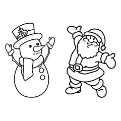 Hand Drawn Snowman And Santa Claus Icon Collection Vector