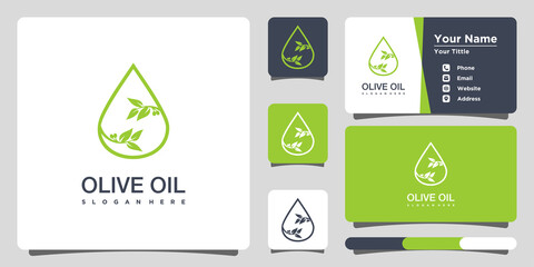 Olive oil logo design template unique and business card. Premium Vector