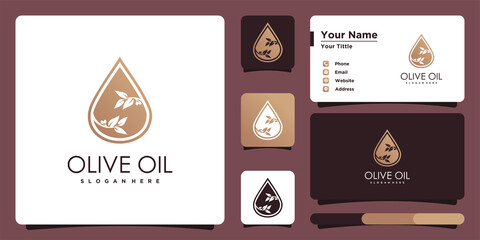 Olive oil logo design template unique and business card. Premium Vector