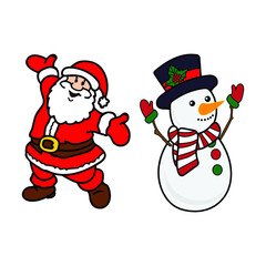 Santa Claus And Snowman On White Background Collection .  Hand Drawn Beautiful Santa Claus And Snowman