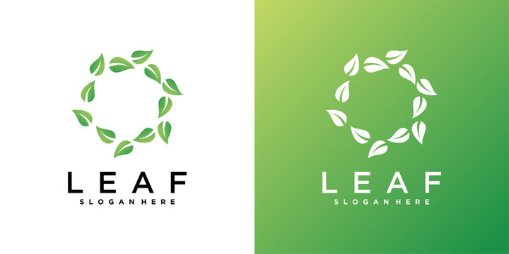 Green leaf logo design template with gradient unique. Premium Vector