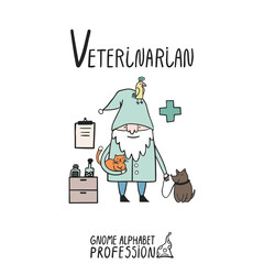 Cute gnome alphabet Profession. Letter V - Veterinarian