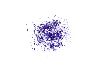 Glitter confetti in color of the Year 2022 Very Peri, isolated on white background. Shiny violet particles. Party, Merry Christmas, Happy New year decoration.