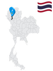 Location of Lamphun Province on map Thailand. 3d Lamphun flag map marker location pin. Quality map with Provinces of  Thailand for your web site design, app, UI. EPS10.
