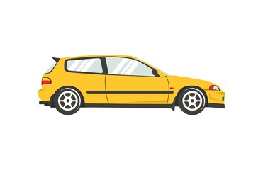  yellow car types coupe hatchback  vector - obrazy, fototapety, plakaty