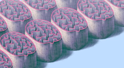 Concept idea art of creativity labyrinth phylosophy  and psychology, conceptual artwork, surreal brain maze, 3d illustration, abstract painting	