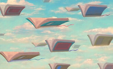 Book of imagination , Education and dream concept, surreal painting. Fantasy art, conceptual artwork , 3d illustration  © Jorm Sangsorn
