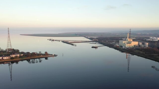Power station producing energy on the banks of the River Foyle near Derry, Northern Ireland