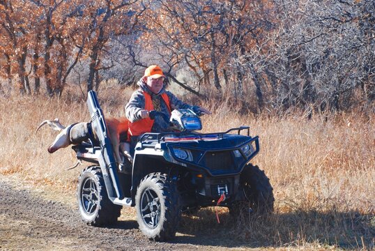 Hunter On A Quad With A Trophy Mule Deer 