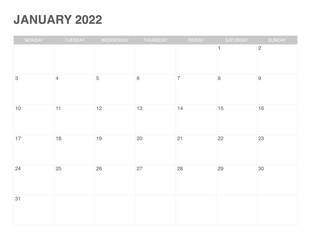 calendar January 2022, simple design
