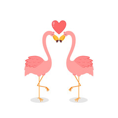 Flamingos cartoon vector. Valentine's day postcard with flamingos in love. 
 Pink birds. Love forever. Lettering. Heart.