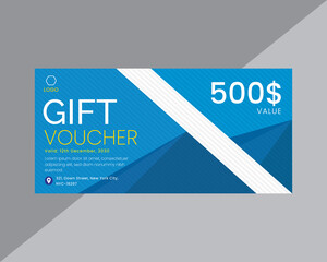 Fototapeta premium Blue color gift voucher design template 
