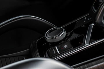 Modern car drive mode selector. Suspension and wheel drive control panel. Driving mode switch buttons.