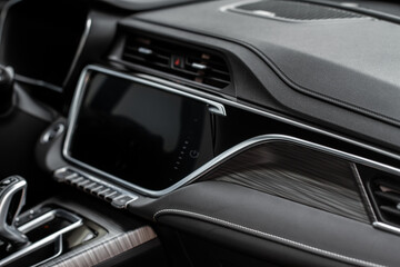 Fototapeta na wymiar Modern car dashboard. Screen multimedia system. Multimedia touchscreen system of modern car.