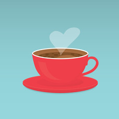 hot coffee cup with heart shaped steam- vector illustration