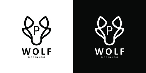 Letter p wolf logo design - obrazy, fototapety, plakaty