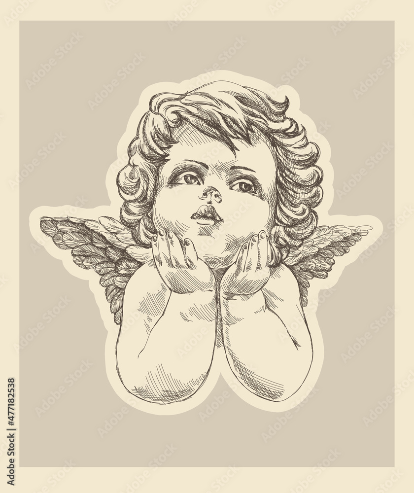 Wall mural Poster cherub illustration in vintage style
