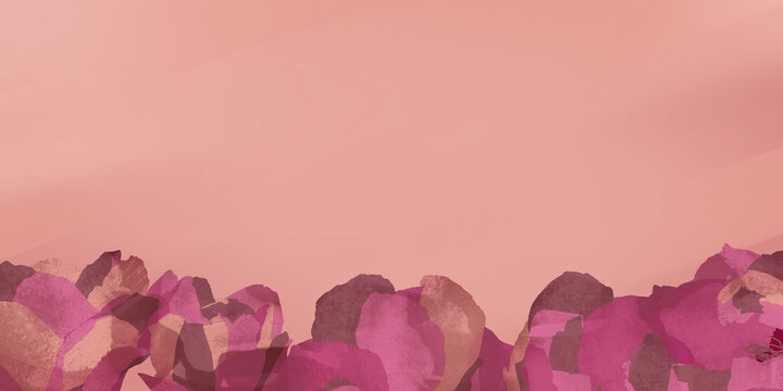Fondo banner con motivos de naturaleza, flores de cactus con textura de acuarela en tonos rosados. Recurso gráfico con espacio para texto