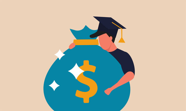 Money Loan For The Education Of A Teenager. Graduation From Educational Graduation And Investment In Knowledge Diploma Man Vector Illustration Concept. Finance Debt People For Degree College