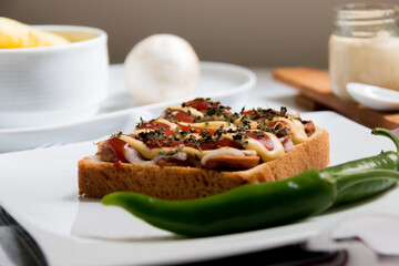 Snack and fries with mushroom and pepper