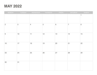 May 2022 calendar with simple design