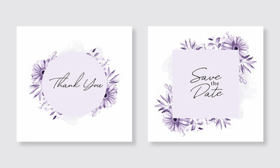 Floral watercolor purple for save the date and thank you card template