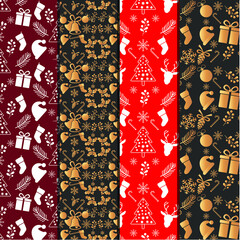 Set of 4 seamless bright merry christmas patterns