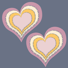 Illustration on a square background - cold hearts - two abstract hearts in frost. Graphics, surreal. Design element