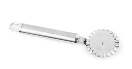 A metal pasta cutter on white background