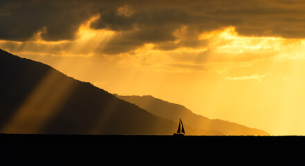 Sunset Sailboat Sun Rays